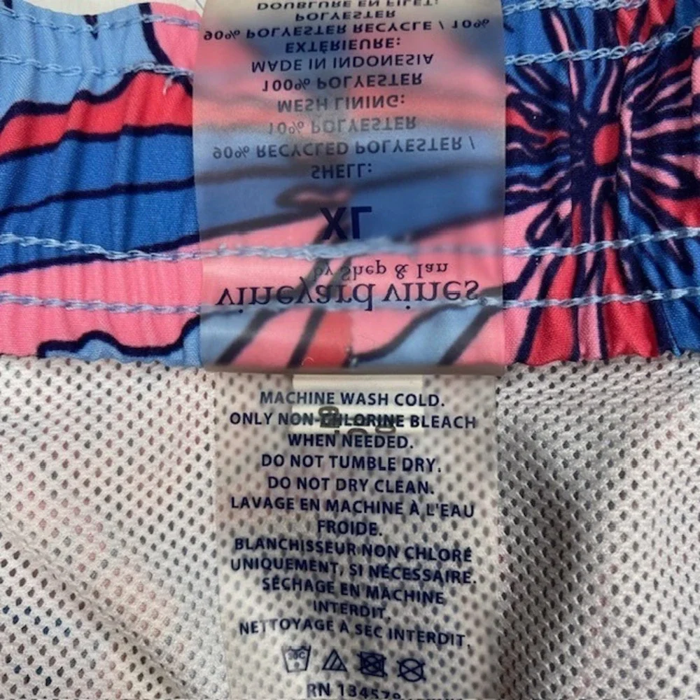 Vineyard Vines Boys XL Chappy Floral Swim Trunk Blue Pink 3M001197 7 Inch Inseam
